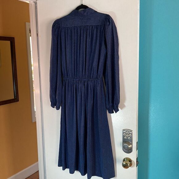 Halston III  Womens Size 8 Vintage 1980's Blue Logo Midi Dress Perfect Condition - Picture 12 of 13